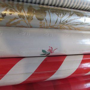 Vintage NEW Hallmark Wrapping Paper Holly Candy Cane ~ 5 Rolls New in Packages